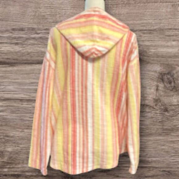 Southern Spirit Baja Style Hoodie Terry Pullover Stripped Coral Multi XL - Picture 4 of 8